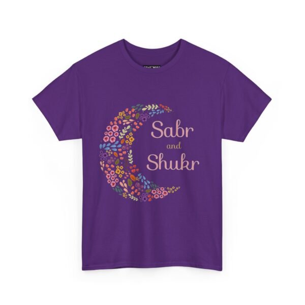 Sabr and Shukr Unisex Heavy Cotton Tee - Floral Crescent Moon Design - Image 10