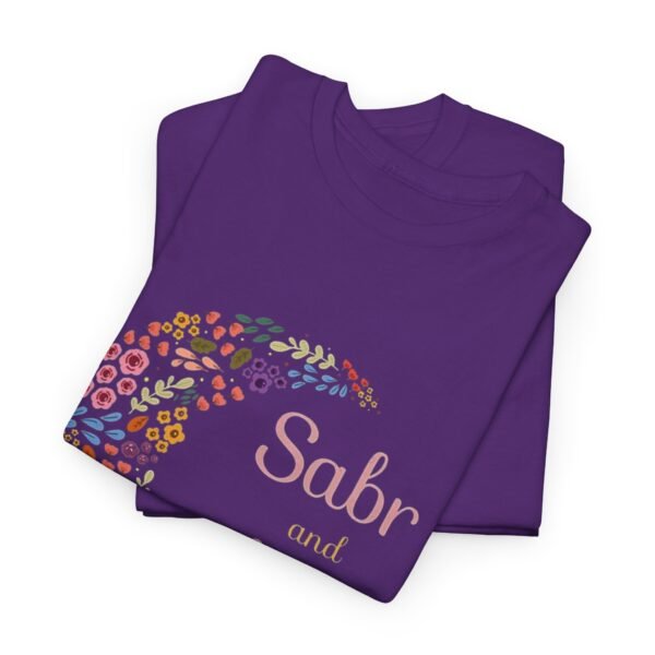 Sabr and Shukr Unisex Heavy Cotton Tee - Floral Crescent Moon Design - Image 17