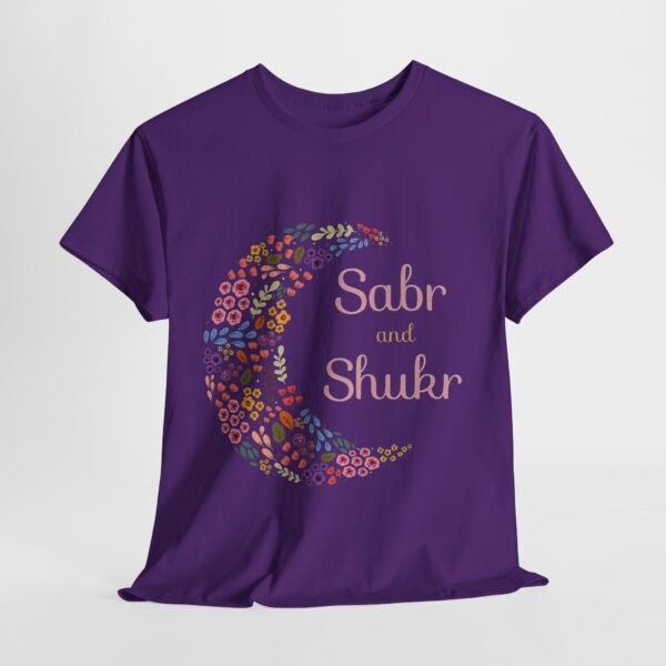 Sabr and Shukr Unisex Heavy Cotton Tee - Floral Crescent Moon Design - Image 12