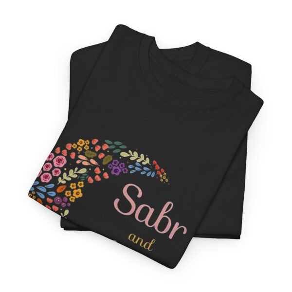 Sabr and Shukr Unisex Heavy Cotton Tee - Floral Crescent Moon Design - Image 8